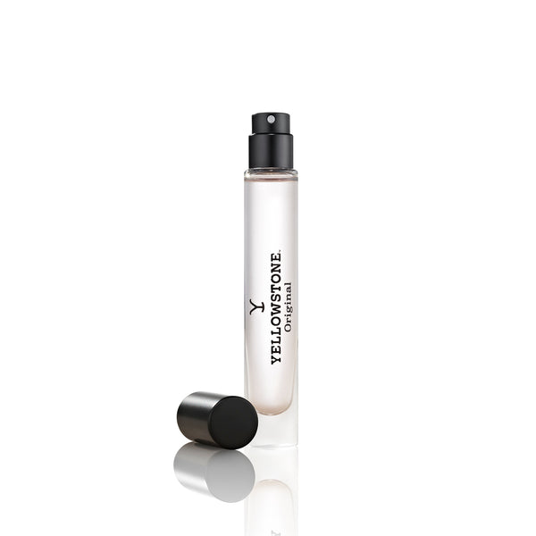 Yellowstone perfume bottle on a white background