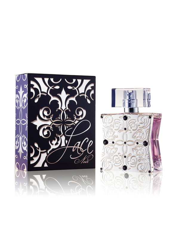 Lace Noir Perfume bottle and packaging with decorative design on a white background