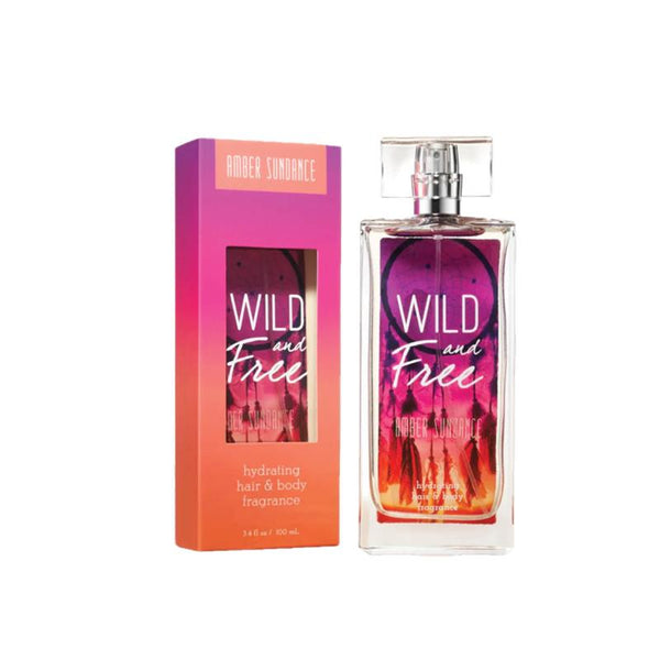Perfume bottle and packaging of 'Wild and Free' by Amber Saxon on a white background