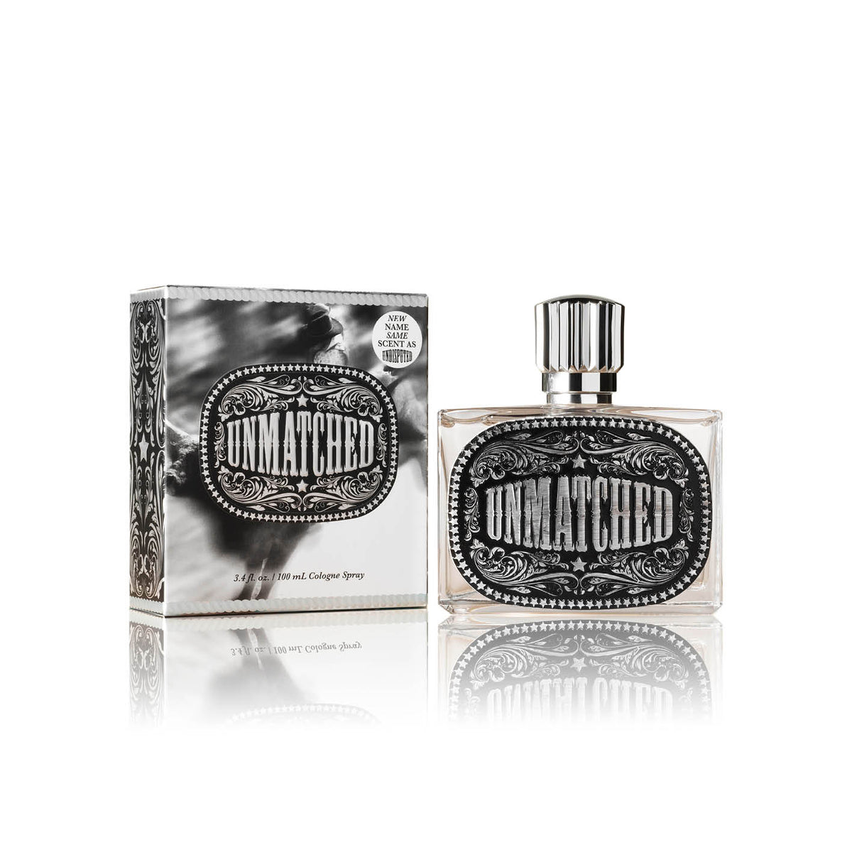Unmatched cologne bottle and packaging on a white background