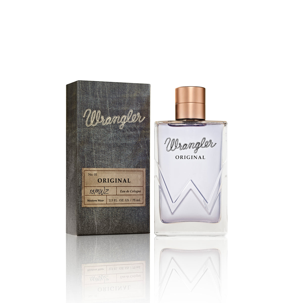 Wrangler cologne bottle and packaging on a white background
